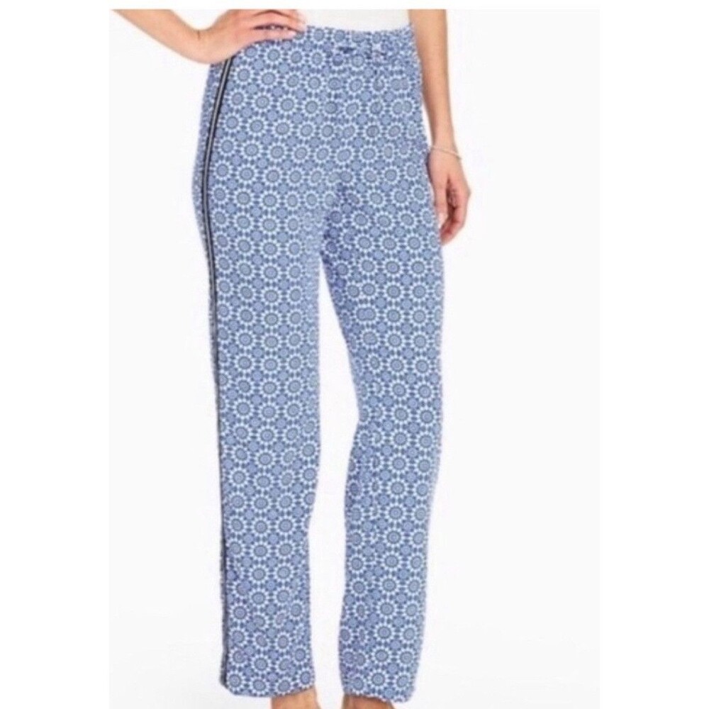 Talbots Women’s Drawstring Blue Geometric Slacks Pants Pull On Loose Sz 2Xp